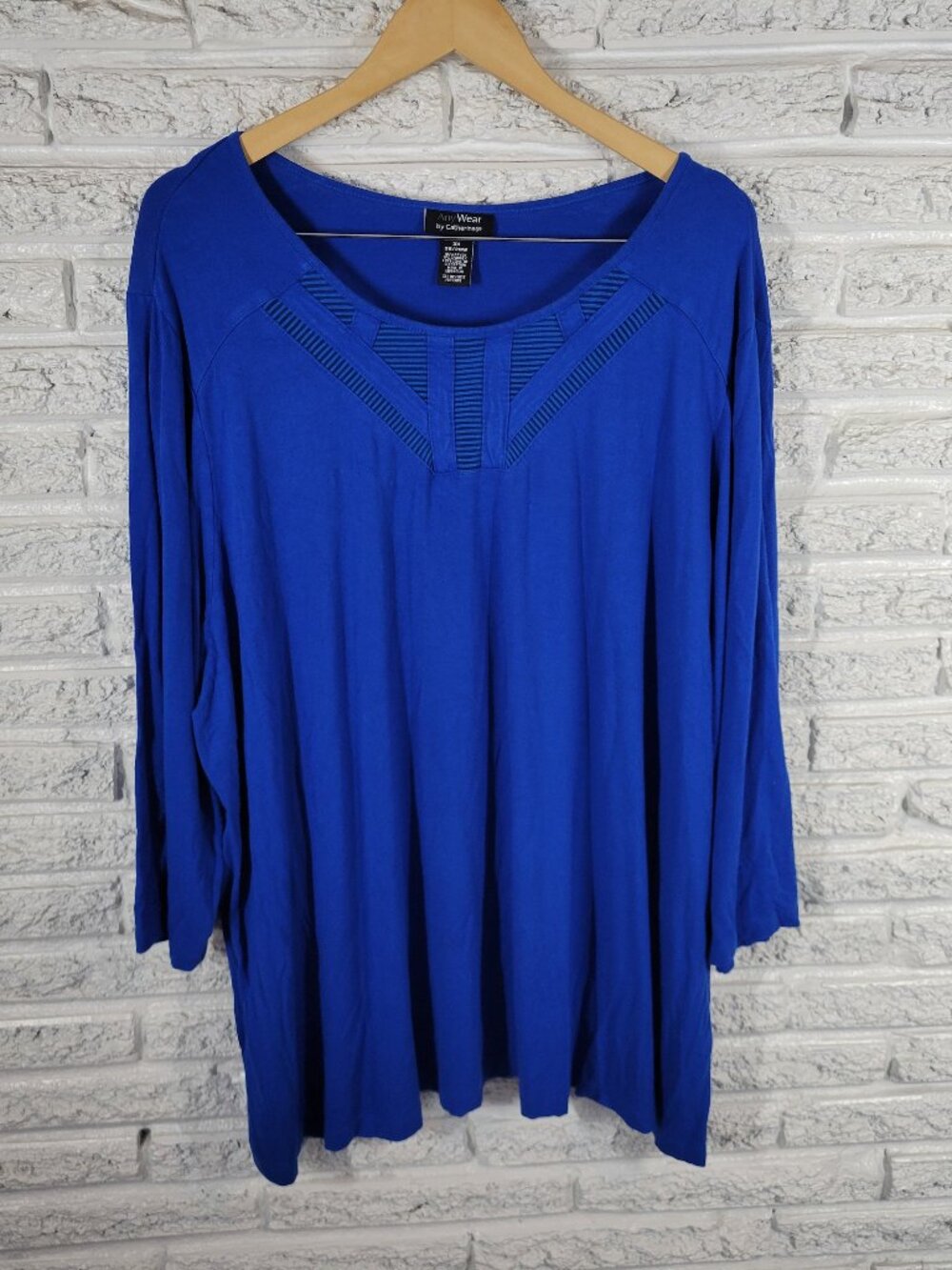 Catherines Anywear Womens 3X Tunic Blue Mesh Neck Long Sleeve Stretch BLU8E